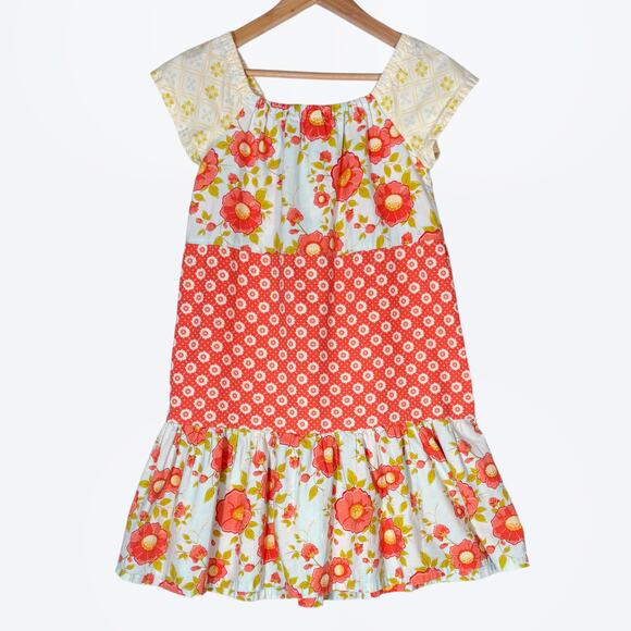 Girls Floral Print Tiered Bright Prairie Dress Sz 10 Poppy Print Curious Georgia - Picture 2 of 6